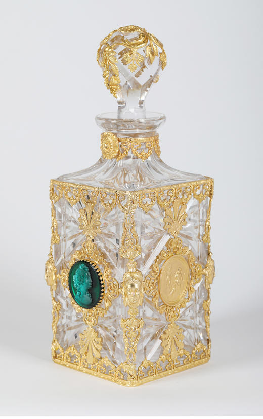 独角鹿西洋古董小天使与花环铜鎏金镶古典女子肖像浮雕水晶烈酒瓶 商品图2