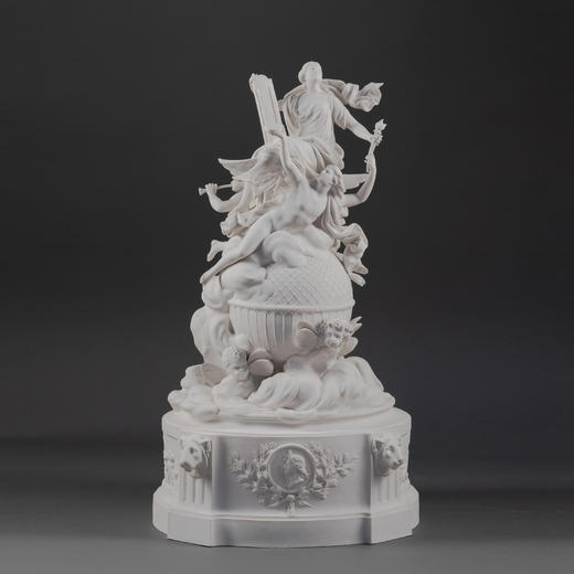 独角鹿西洋古董塞弗尔纪念Montgolfier兄弟发明热气球素胎瓷群雕 商品图0