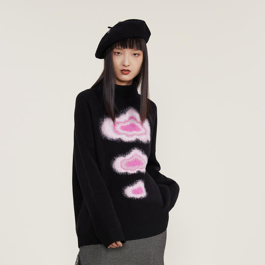 谜底2022冬款宽松中长款H型高领毛衫百搭时尚针织衫毛衣224MZ1942 商品图3