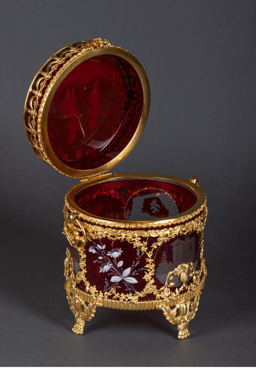 独角鹿西洋古董新艺术风格铜鎏金田园少女手绘红色水晶珍宝首饰盒 商品图1