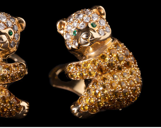 独角鹿西洋古董法国珠宝世家18K金镶嵌钻石黄色蓝宝石小熊耳夹 商品图3