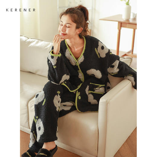 可人儿【云朵绒】睡衣女士冬季保暖气质加厚法兰绒可外穿家居套装 商品图3