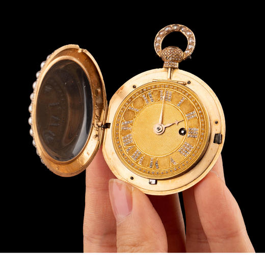 独角鹿西洋古董瑞士18k玫瑰金及黄金镶嵌天然珍珠古董胸针怀表 商品图1