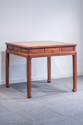 红桥红  家具严选  缅甸花梨(大果紫檀）  【88 马蹄腿明屉 方桌】