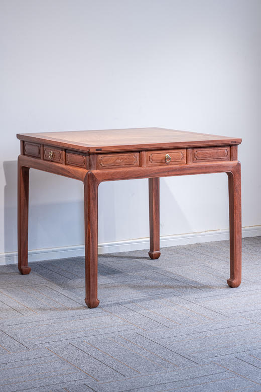 红桥红  家具严选  缅甸花梨(大果紫檀）  【88 马蹄腿明屉 方桌】 商品图0