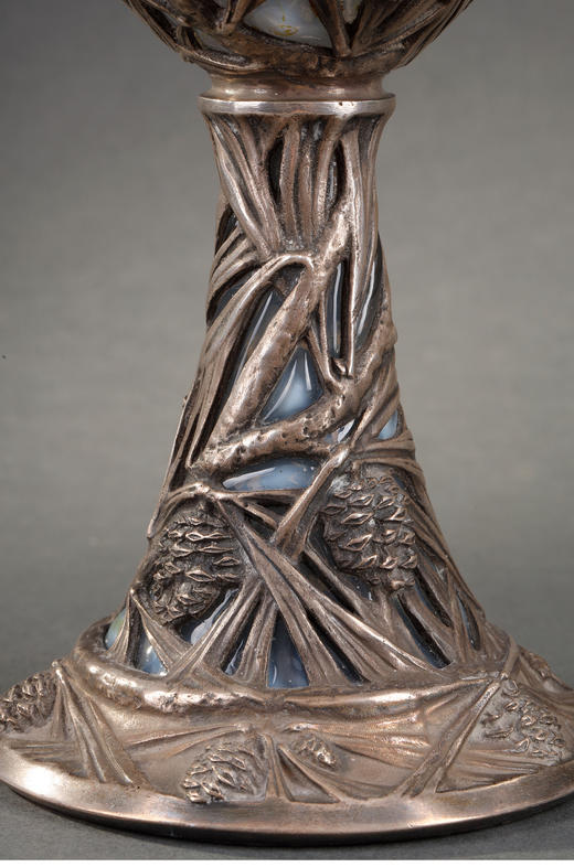 独角鹿西洋古董法国工坊莱俪LALIQUE松果款银质镂雕欧泊水晶圣杯 商品图4