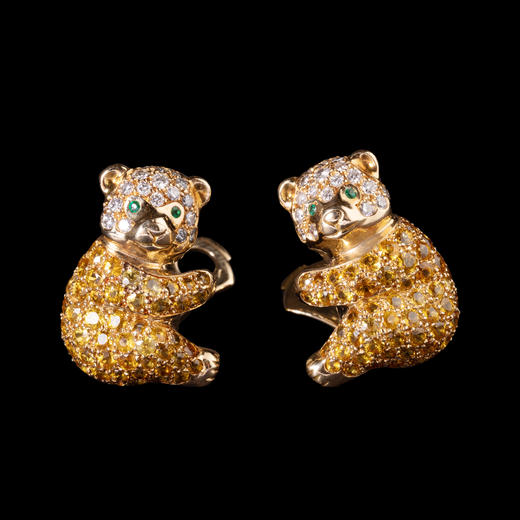 独角鹿西洋古董法国珠宝世家18K金镶嵌钻石黄色蓝宝石小熊耳夹 商品图1