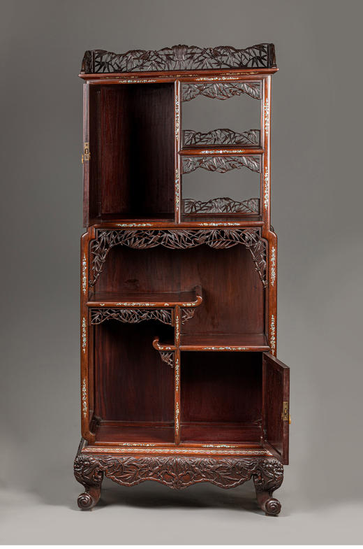 独角鹿西洋古董家具东方竹韵风景人物螺钿镶嵌镂雕漆木多宝阁 商品图4