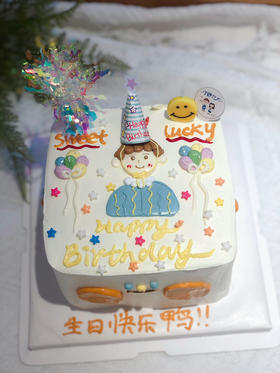 方形手绘男孩奶油蛋糕 下单前请仔细阅读商品详情