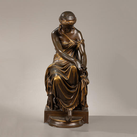 独角鹿西洋古董艺术家与工坊联合签名少女普绪克上色镀金青铜雕像 商品图0