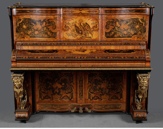 独角鹿西洋古董法国MONTAL PARIS签名铜鎏金细木镶嵌立式钢琴 商品图2