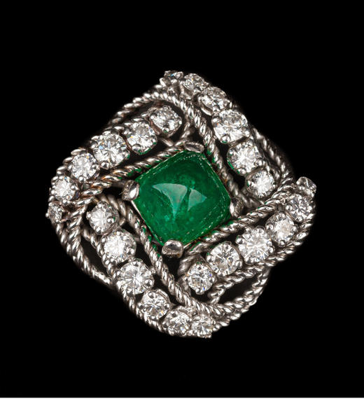 独角鹿西洋古董法国18K白金镶钻石哥伦比亚祖母绿四股珍珠手链 商品图4