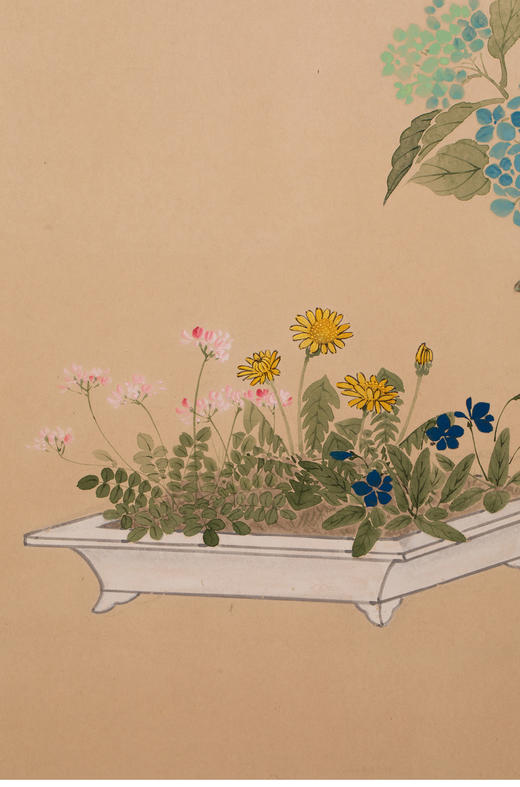 独角鹿西洋古董日本画家松峰签名富贵繁花博古纸本着色两曲屏风 商品图4