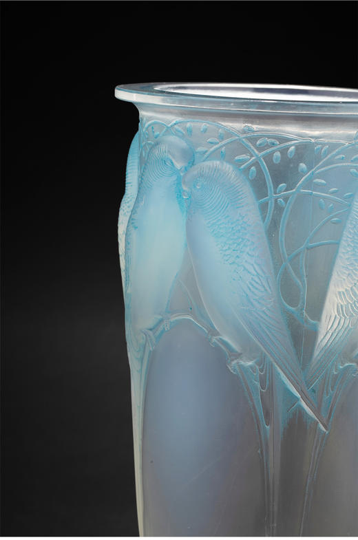 独角鹿西洋古董法国莱俪LAILIQUE设计CEYLAN款鹦鹉欧泊水晶花瓶 商品图3