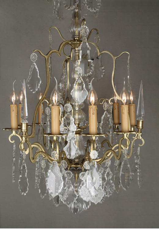 独角鹿西洋古董法国铜质支架花叶水晶流苏九枝头烛台式枝形吊灯 商品图1