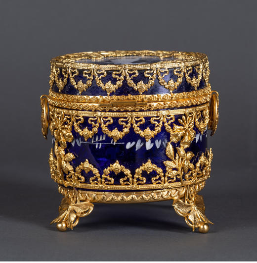 独角鹿西洋古董新艺术风格蝴蝶花卉铜鎏金手绘蓝色水晶珍宝首饰盒 商品图4