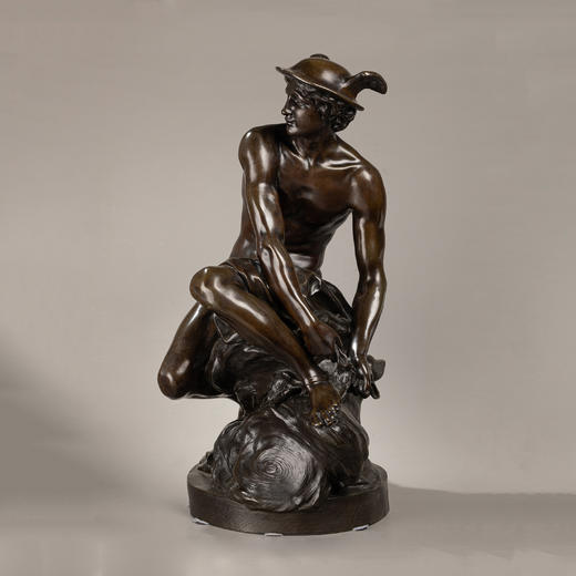 独角鹿西洋古董法国系紧脚跟双翼的信使赫尔墨斯主题青铜雕塑 商品图0