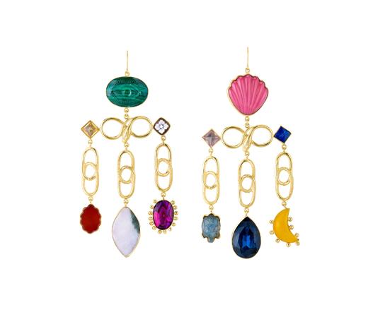 订购5个月到｜Grainne Morton-Multi Linked Charm-孔雀石 青金石 耳环［苏格兰设计师］ 商品图1