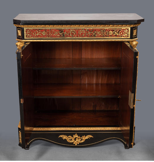 独角鹿西洋古董家具法国黑色大理石桌面铜鎏金布勒镶嵌双开门边柜 商品图3