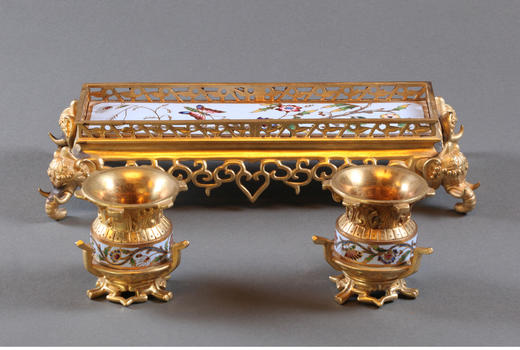 独角鹿西洋古董法国繁花蝶舞錾胎珐琅大象造型铜鎏金精雕墨水台 商品图2