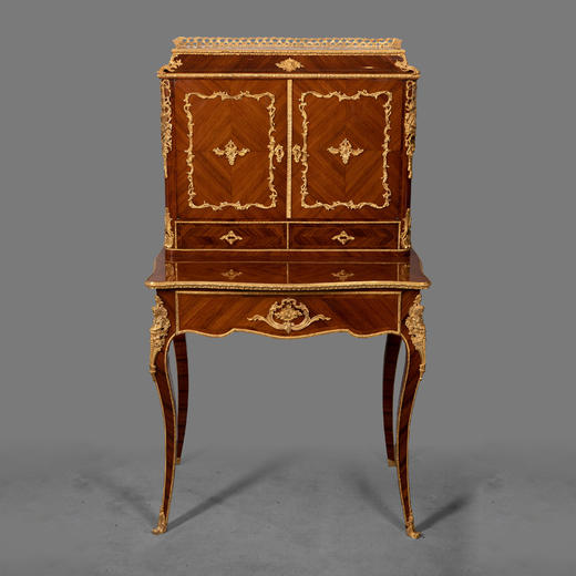 独角鹿西洋古董家具法国花卉卷叶古典女神铜鎏金细木镶嵌写字桌 商品图0