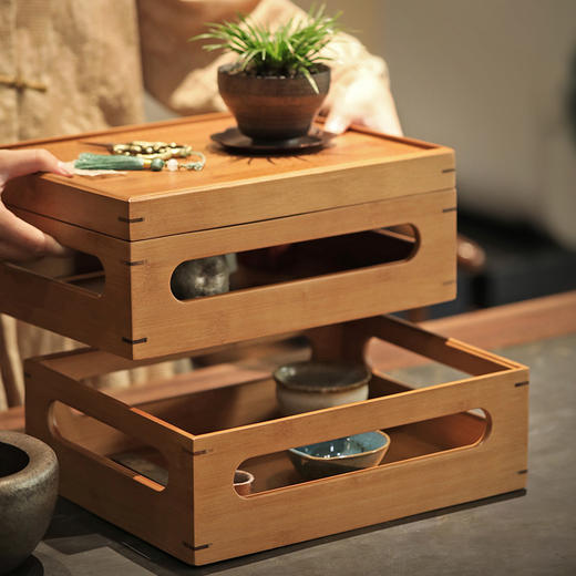 无闻 竹制收纳柜 置物架中式复古收纳盒家用茶具茶道储物柜 商品图6