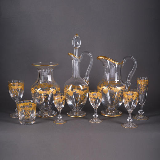 独角鹿西洋古董法国圣路易签名MASSENET系列24K描金水晶酒具套件 商品图0