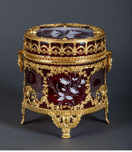 独角鹿西洋古董新艺术风格铜鎏金田园少女手绘红色水晶珍宝首饰盒 商品图2