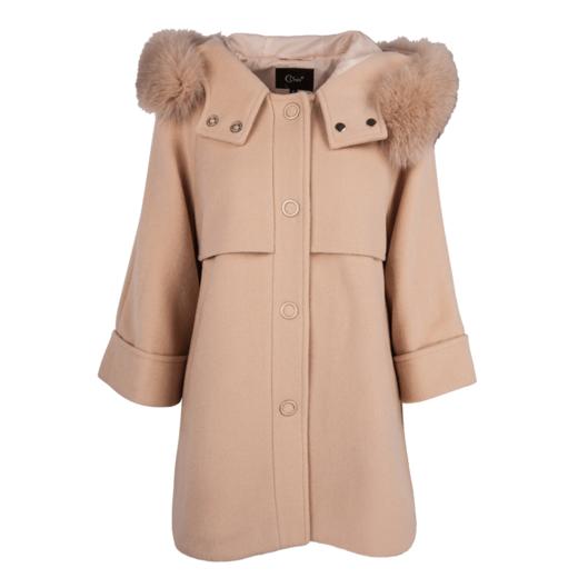 欧芮儿2019冬 女 长袖大毛领连帽驼色毛呢外套女中长款 商品图3