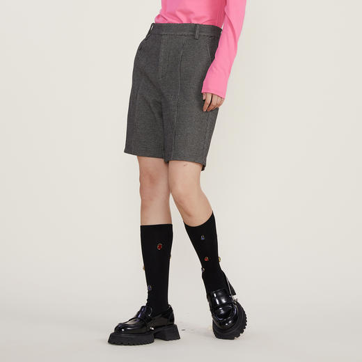 谜底22冬季新款西装毛呢短裤女复古百搭高腰直筒五分裤224MK1748 商品图1