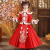 DY-8818儿童汉服女童拜年服冬季新款童装小女孩中国风唐装红色裙套装 商品缩略图0