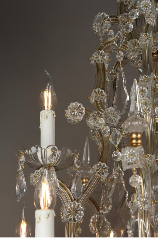 独角鹿西洋古董铜质支架花叶水晶流苏十二枝头双层烛台式枝形吊灯 商品图3