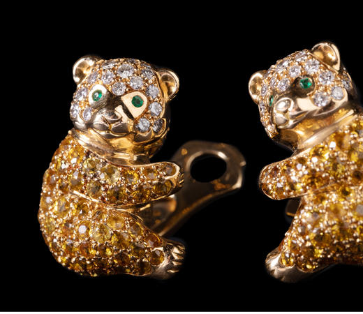 独角鹿西洋古董法国珠宝世家18K金镶嵌钻石黄色蓝宝石小熊耳夹 商品图2