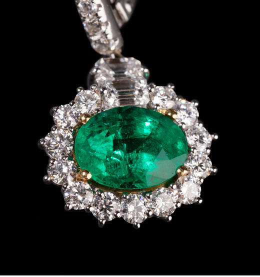 独角鹿西洋古董珠宝首饰法国18K白金镶嵌钻石及祖母绿耳坠一对 商品图4