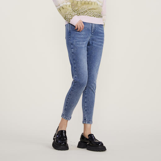 谜底22冬新款高腰弹力紧身牛仔裤复古百搭紧身小脚裤女224MK1592 商品图1