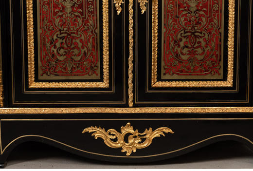 独角鹿西洋古董家具法国黑色大理石桌面铜鎏金布勒镶嵌双开门边柜 商品图4