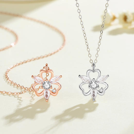 【春雪】纯银三叶草花朵圣诞雪花项链【JHY-N000980B】 商品图1