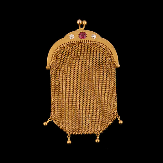 独角鹿西洋古董法国18K黄金镶嵌钻石及红宝石编织零钱包 商品图0