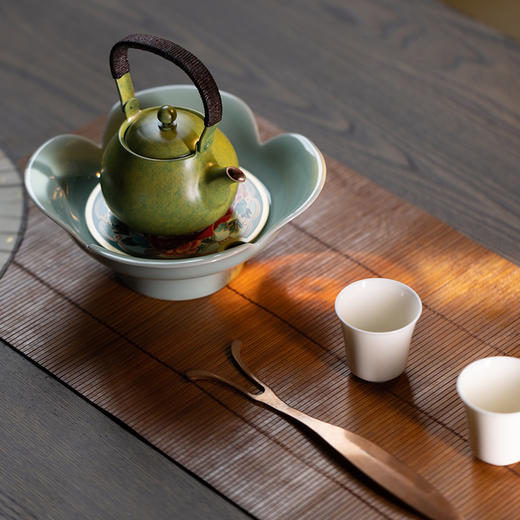 朱炳仁丨花开幸福 茶礼套装 1小幸壶1青瓷壶承1紫铜壶叉2白瓷杯 商品图5