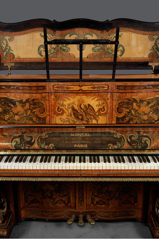 独角鹿西洋古董法国MONTAL PARIS签名铜鎏金细木镶嵌立式钢琴 商品图4