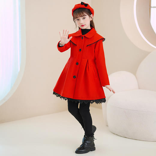 DY-6812儿童外套秋冬夹棉新款童装洋气女孩毛呢大衣中长款女童裙套装 商品图6