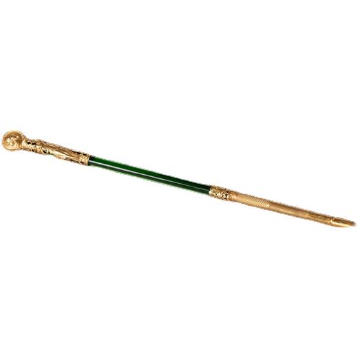 独角鹿西洋古董法国古典女子肖像铜鎏金精雕绿色水晶笔杆蘸水钢笔 商品图4