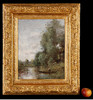独角鹿西洋古董法国巴比松派画家风景布面油画《河上泛舟的渔民》 商品缩略图1