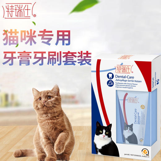 特瑞仕猫牙刷套装口腔清洁除口臭奶酪味可食用猫咪牙膏50g/套 商品图0