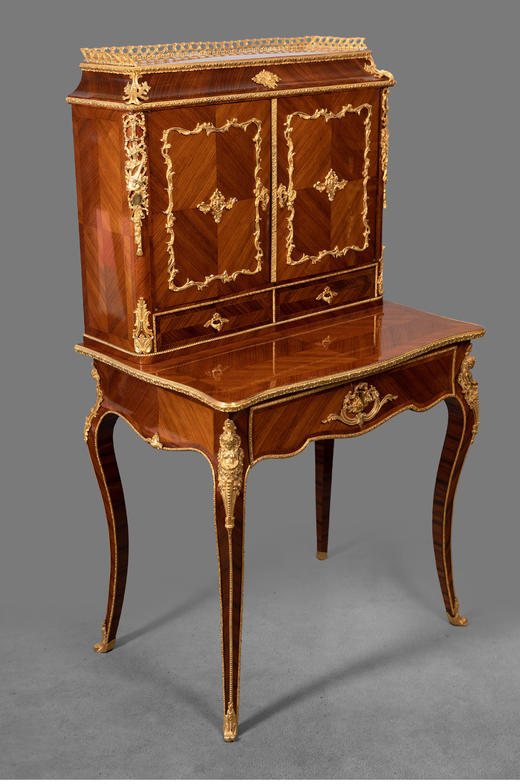 独角鹿西洋古董家具法国花卉卷叶古典女神铜鎏金细木镶嵌写字桌 商品图1