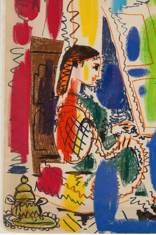 独角鹿西洋古董艺术大师毕加索签名彩色石板版画《戛纳工作室》 商品图2