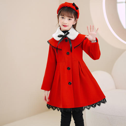 DY-6812儿童外套秋冬夹棉新款童装洋气女孩毛呢大衣中长款女童裙套装 商品图3