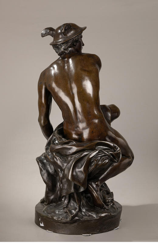 独角鹿西洋古董法国系紧脚跟双翼的信使赫尔墨斯主题青铜雕塑 商品图3