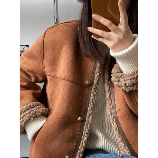 「两色可选！麂皮绒外套」鹿西麂皮绒羊羔毛绒外套女 秋冬新款小香风皮毛一体夹克上衣 商品图2