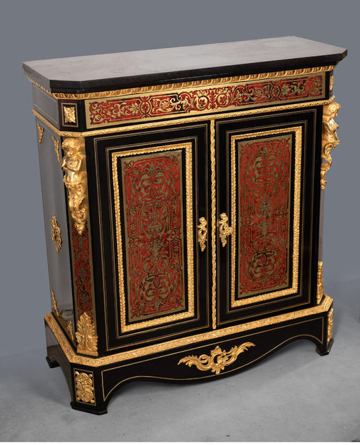 独角鹿西洋古董家具法国黑色大理石桌面铜鎏金布勒镶嵌双开门边柜 商品图2